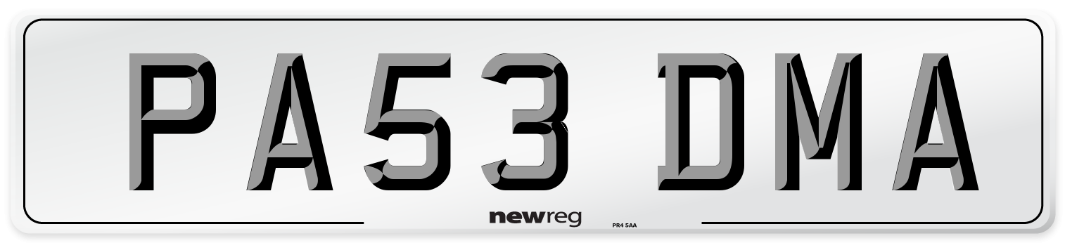 PA53 DMA Number Plate from New Reg